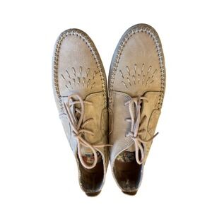 Hush Puppies Suede Oxfords Size 9.5N Boho Western Artisan Lace-Up‎ Leather Flats